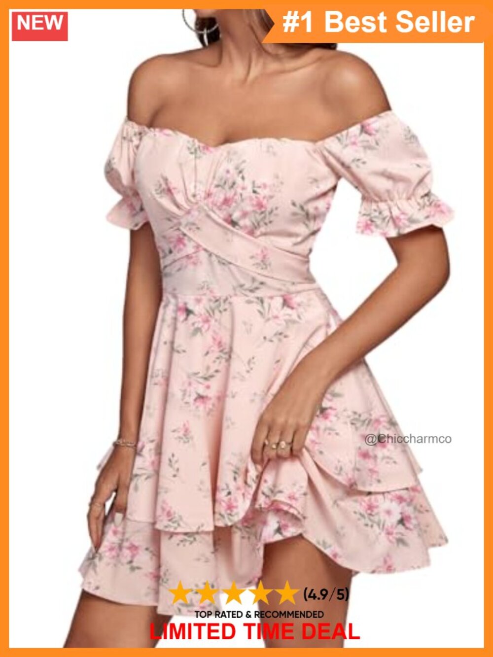 Off Shoulder Ruched Bust Ruffle Hem Mini Dress - Picture 3 of 6